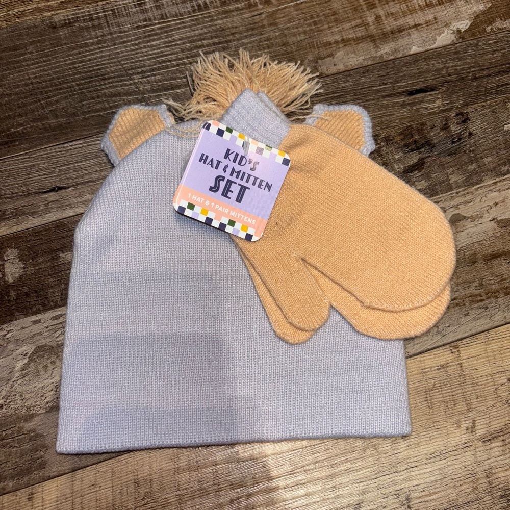 Kids unicorn hat and mitten set